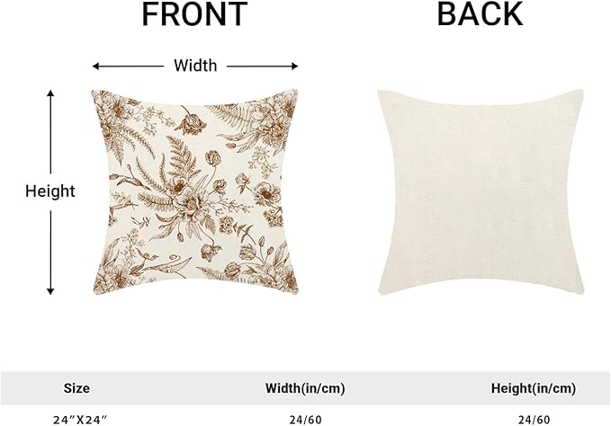 CXMEIFLY Spring Floral Leaves Pillow Covers 24 x 24 Inch Set of 2 for Chinoiserie Flowers Decor Throw Pillows Brown and White Seasonal Plant Outdoor Decorative Cushion Cases for Couch Bed Decorations-Ruum Studio Home