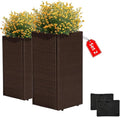 IDZO All-Weather Wicker Planters, Set of 2, 24 in Tall Wicker Planters, Self-Watering with Drainage, Durable PP Material, Raised Garden Bed Alternative, Indoor Outdoor Use, Modern Rattan Design-Ruum Studio Home
