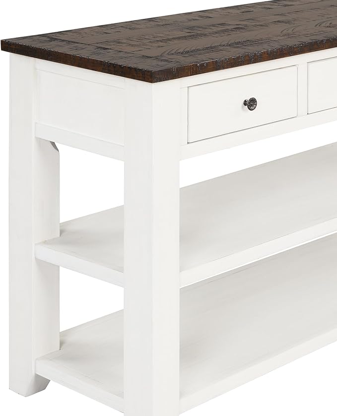 Farmhouse Wood Entryway Console Table 48-Inch Modern Sofa Entry Table with Drawers and Storage Shelves for Entrance Living Room (Antique White)-Ruum Studio Home