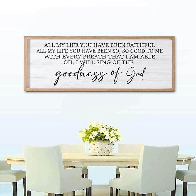 Goodness of God Framed Wall Art, 40''×15'' Positive Religious Natural Bible Verse for Christian God Jesus Christ Prayer, Vintage Rustic Long Holy Catholic Scripture Decor-Ruum Studio Home
