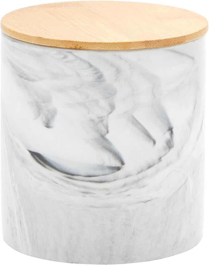 Farmlyn Creek Sugar & Coffee Container Set 3-Piece - White Marble Finish Ceramic Jar Set - Airtight Wood Lids - Ceramic Containers with Lids for Countertop Storage (5.9"/4.9"/3.9)-Ruum Studio Home