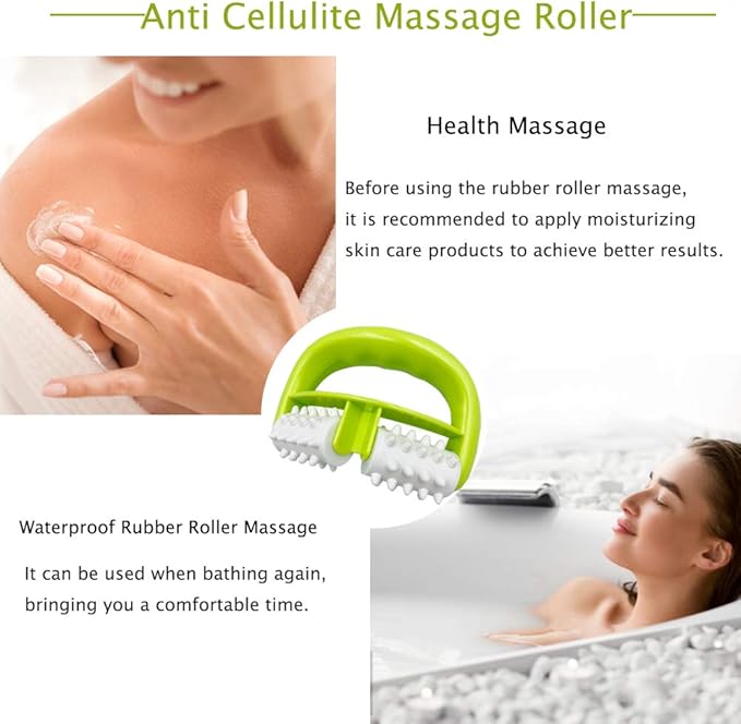 Cellulite Massage, Manual Roller Massage with Two-Wheel Massage Handle,Relax Muscles to Relieve Stress,Increases Blood Circulation,Apply to Arm/Shoulder/Leg/Back/Buttocks/Abdomen(Green)-Ruum Studio Home