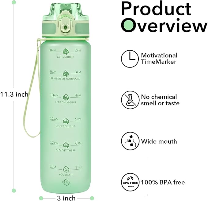 32oz Motivational Water Bottles with Time Marker & Fruit Strainer, Transparent Gradient Color Water Bottle with Times to Drink, Leakproof & BPA Free, Reusable Bottle with Strap (No Straw)-Ruum Studio Home