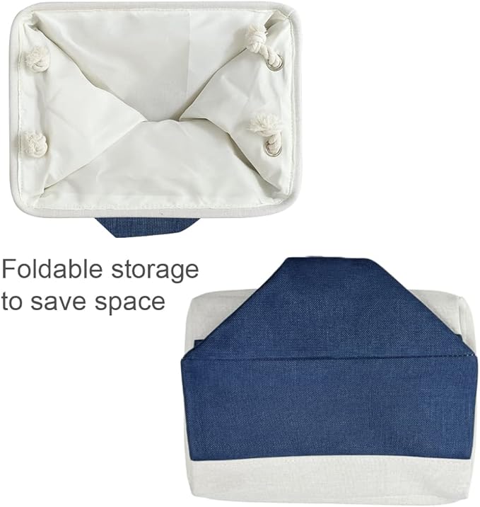 Organization and Storage Bins for Shelves - 2 Pack 17X15X12 inch Canvas Storage Cubes Collapsible Baskets for Organizing with Handles, Storage Box for Cloth Decorative (White & Blue)-Ruum Studio Home