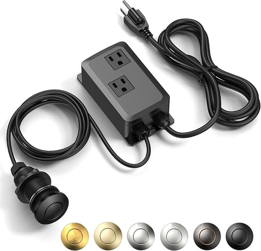 Garbage Disposal Air Switch Kit -Professional- Dual Outlet, Sink Top Waste Disposer On/Off, Garbage Disposal Button, Brass Made Cover, UL Listed-Ruum Studio Home