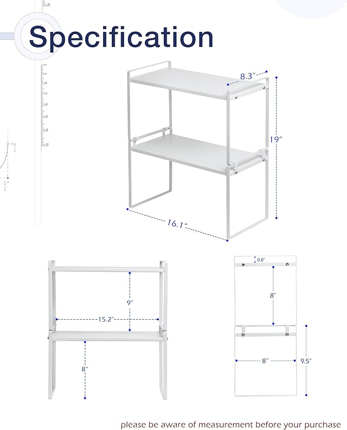 Nxconsu 2Pack Cabinet Shelves Stackable Organizer Rack Riser for Kitchen Cabinet Pantry Cupboard Counter Countertop Home Organization Storage Space Saver Heavy Duty Metal Nonslip White Tall-Ruum Studio Home