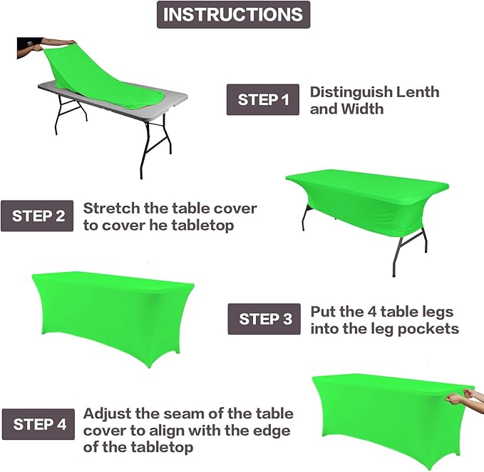 IVAPUPU 2 Pack 8FT Table Cloth for Rectangular Fitted Events Stretch Green Table Covers Washable Spandex Tablecloth Protector for Party, Wedding, Cocktail, Banquet, Festival-Ruum Studio Home