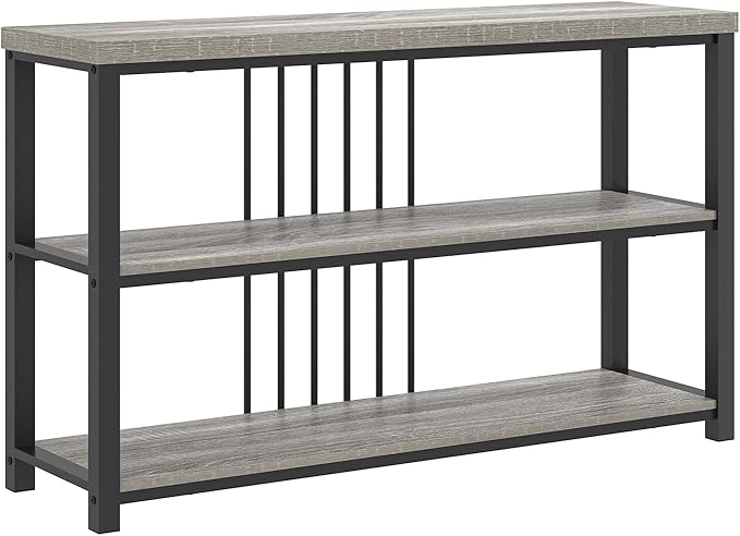 FOLUBAN Console Tables for Entryway, Sofa Table with 3 Tier Storage for Living Room Hallway Foyer Behind Couch, Rustic Light Grey-Ruum Studio Home
