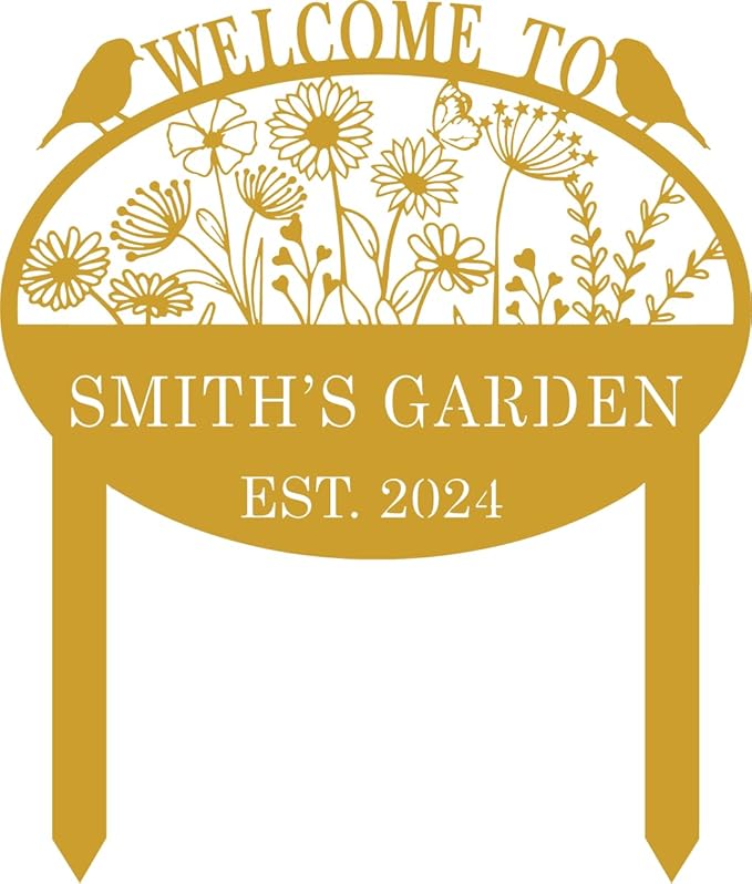 Custom Metal Flower Sign with Stakes - Personalized Garden Decor, Housewarming Gift - Large Yard Sign Plaque-Ruum Studio Home