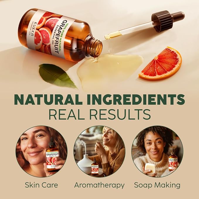 Kukka Grapefruit Essential Oil for Skin - 4 Fl Oz - 100% Natural Aromatherapy Grapefruit Oil for Diffuser & Hair - Soap Making Scent & DIY-Ruum Studio Home
