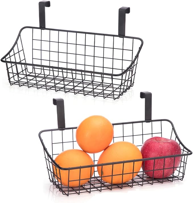 LeleCAT Over Cabinet Door Basket with hook Grid Storage Basket, Kitchen Storage Organizer,Over Cabinet Door Organizer,Hanging it behind a door or on a railing, Small, BLack,2 Pack-Ruum Studio Home