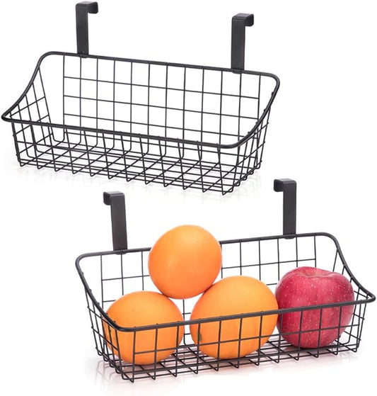 LeleCAT Over Cabinet Door Basket with hook Grid Storage Basket, Kitchen Storage Organizer,Over Cabinet Door Organizer,Hanging it behind a door or on a railing, Small, BLack,2 Pack-Ruum Studio Home