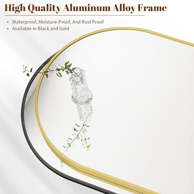 BEAUTYPEAK 24"x36" Arch Bathroom Mirror, Wall Mounted Vanity Metal Frame Mirror for Bedroom, Entryway, Living Room, Black-Ruum Studio Home