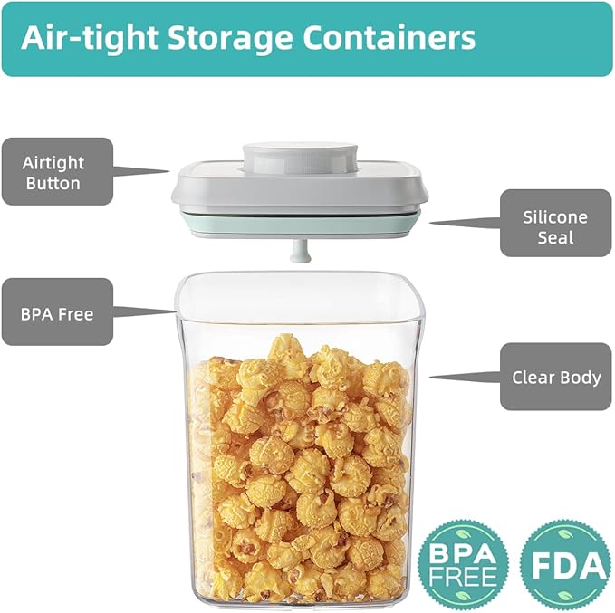 Ankou Airtight Container Set (1000ml 4 Pcs) Stackable One Press Openning Food Containers for Snacks Sugar Salt Herbs Spices Coffee Bean Formula Popcorn BPA-Free Tight Seal - Clear (1.0 QT * 4)-Ruum Studio Home