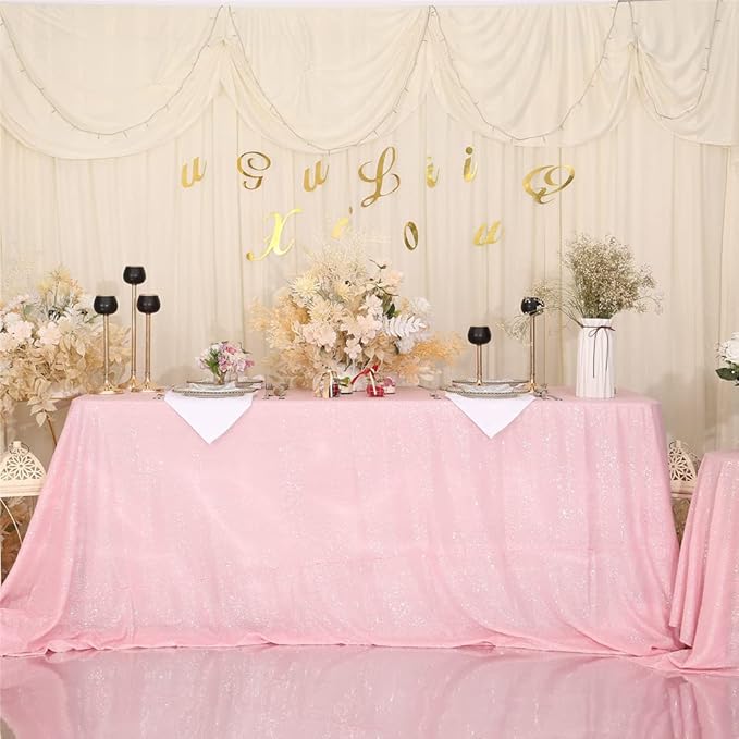 SquarePie Sequin Tablecloth 60 x 120 Inch Pink Sparkly Table Linen for Wedding Party-Ruum Studio Home