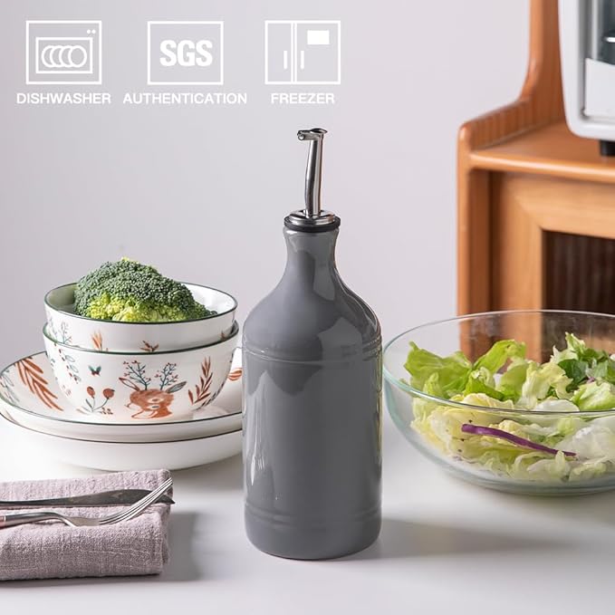Sweejar Ceramic Olive Oil Dispenser Bottle, Opaque Oil Cruet Protects Oil to Reduce Oxidation, Suitable for Storage Oil, Vinegar, Coffee Syrups & Other Liquids, Pack of 1, 15.5 Fl Oz (Dark Grey)-Ruum Studio Home
