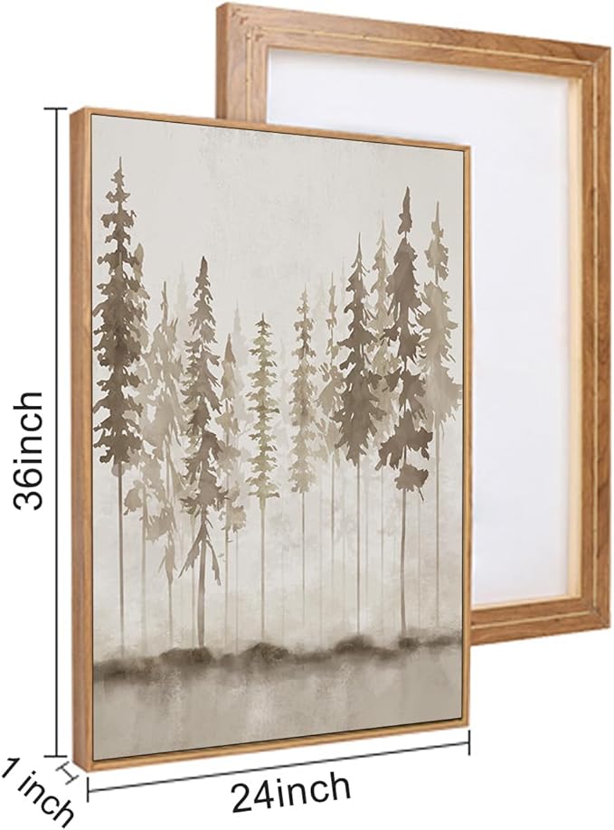 HPINUB Misty Forest Framed Canvas Wall Art Set, Foggy Pine Tree Wall Decor, Pastel Nature Landscape Wall Painting, Evergreen Coniferous Plant Art Print for Living Room, Bedroom, Office-24 x36 x3-Ruum Studio Home