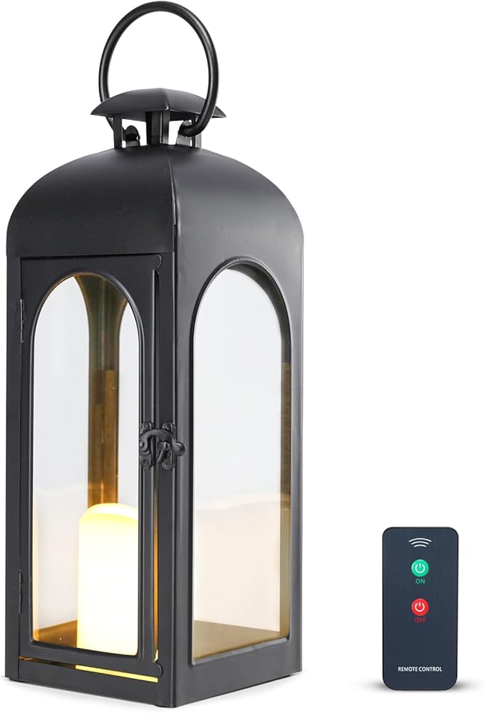 Bdor 16 Inches Metal and Stainless Steel Glass Decorative Lantern with Electronic Wax Effect - Indoor/Outdoor Decorative Lighting, Handcrafted Aesthetic, Perfect for Home, Parties, and Holiday Decor-Ruum Studio Home
