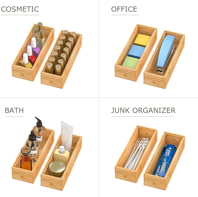 Bamboo Kitchen Drawer Organizer,Stackable Silverware Tray Utensil Organizer Cutlery Holder for Kitchen,Wooden Storage Box for Bathroom, Multi-Use Storage Bins Dividers for Office(9x3x2.5 inch)-Ruum Studio Home