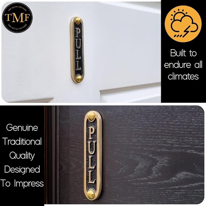 PULL Brass Door Sign. Traditional Style Home Décor Wall Plaque Handmade By The Metal Foundry UK.-Ruum Studio Home