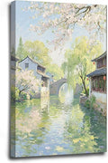 Small bridge stream house Jiangnan style landscape poster suitable for living room bedroom office natural oil painting poster-Ruum Studio Home