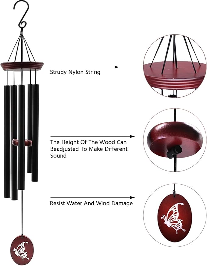Wind Chimes for Outside, WindChimes Outdoor Tuned Soothing Melody, Windchime Gifts for Mom/Grandma,Wind Chimes Outdoor Decoration, Patio, Garden, Yard. (33" Red Butterfly)-Ruum Studio Home