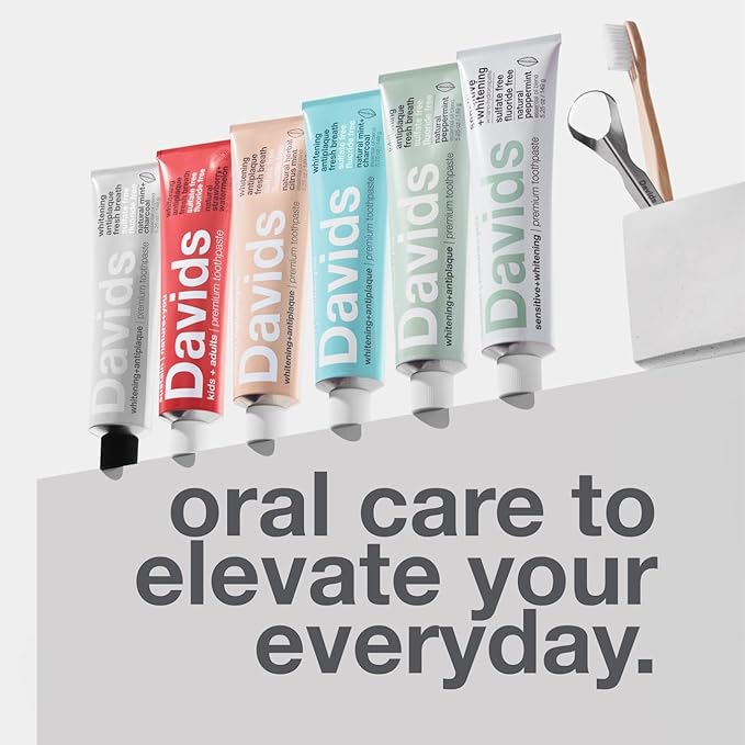 Davids Fluoride Free Toothpaste, Teeth Whitening, Antiplaque, SLS (Sulfate) Free, Promotes Enamel Health, Mouth & Gum Detox, EWG Verified, Natural Spearmint, 5.25oz, Made in USA-Ruum Studio Home