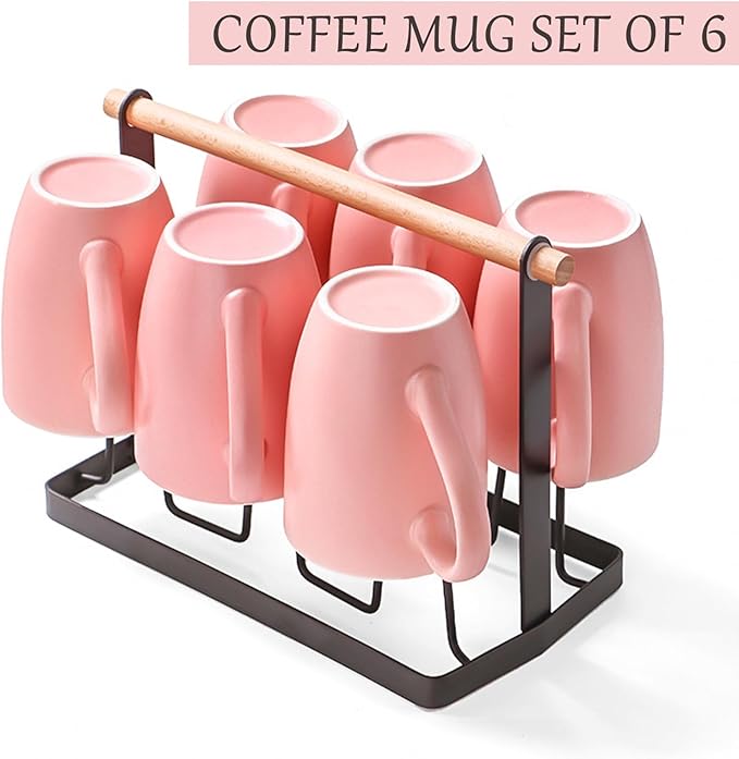 Coffee Mugs Set of 6, 12oz Ceramic Coffee Mugs with Handle, Matte Porcelain Pink Coffee Mug for Latte, Tea, Cocoa, Cappuccino, Cups for Women Men for Home Restaurant Mug (Pink)-Ruum Studio Home