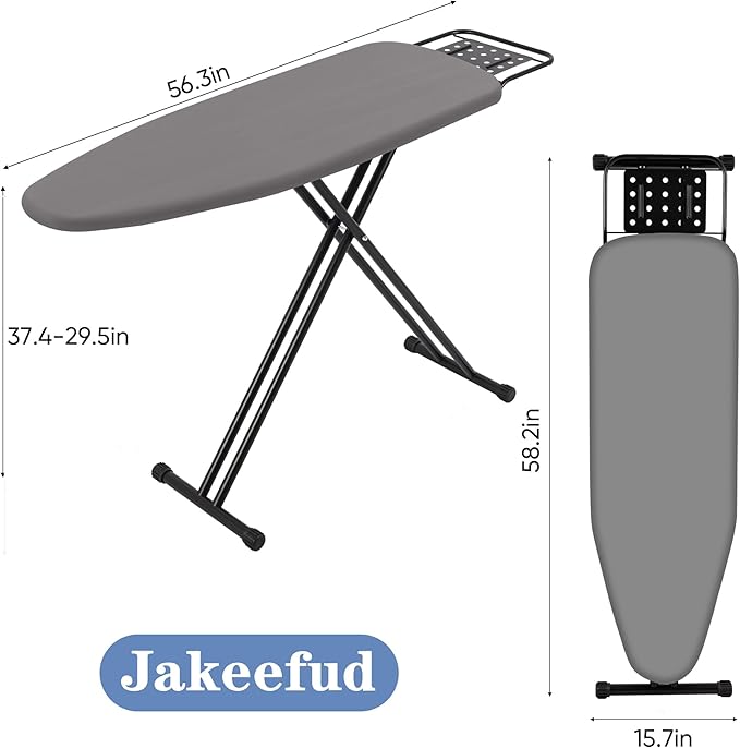 Full Size Ironing Board 47" X 15" with Heat Resistant Cover and Thicken Felt Pad, Safety Iron Rest, Anti-Skid Feet, Height Adjustable, Heavy Duty-Ruum Studio Home