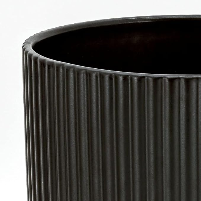 Amazon Basics Assorted Sizes Fluted Ceramic Round Planters, Set of 3, 6 inch, 8 inch, 10 inch, Black-Ruum Studio Home