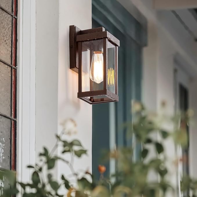 mirrea 11" Classic Outdoor Wall Sconce 1 Light in Oil Rubbed Bronze Rectangular Metal Frame and Clear Glass Shade Waterproof Porch Light Patio Light Pack of 2-Ruum Studio Home