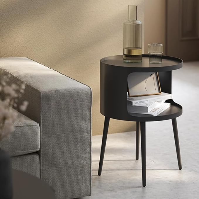 Modern Side Table,Round end Table with Open Storage,Metal nightstand,Bedside Table for Living Room,Bedroom-Ruum Studio Home