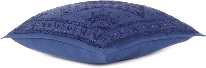 Eyes of India Embroidered Decorative Boho Throw Pillow Cover with Mirrors, Handmade Bohemian Accent Cushion Case for Sofa Couch Bedroom Living Room (Blue, 24" x 24")-Ruum Studio Home