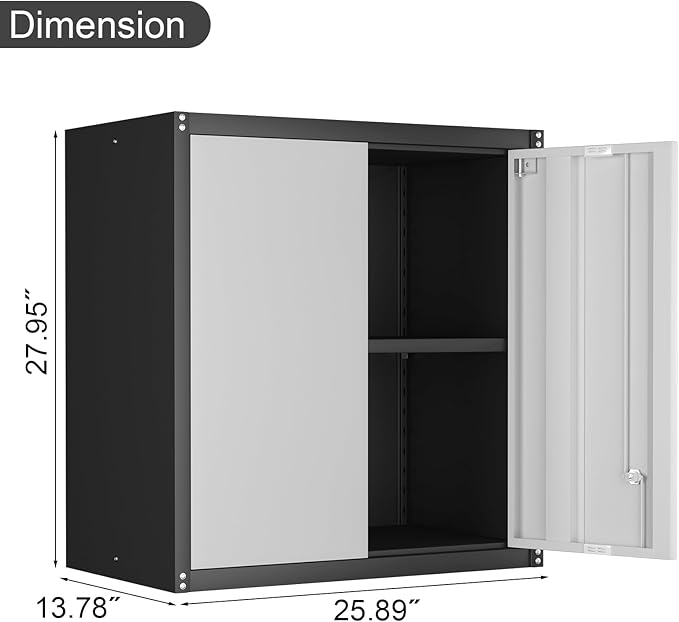 Metal Wall Cabinet,Locking Cabinet with Shelves,Wall Mounted Storage Cabinet1 for Basement,Home,Garage,Gray-Ruum Studio Home
