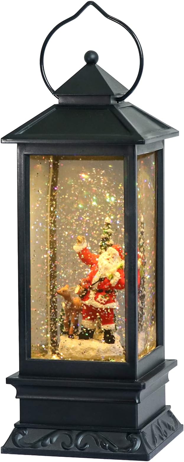 Eldnacele Christmas Snow Globe Lantern with Music, Battery Operated Lighted Swirling Glitter Water Lantern with Timer for Christmas Home Decoration, Santa-Ruum Studio Home