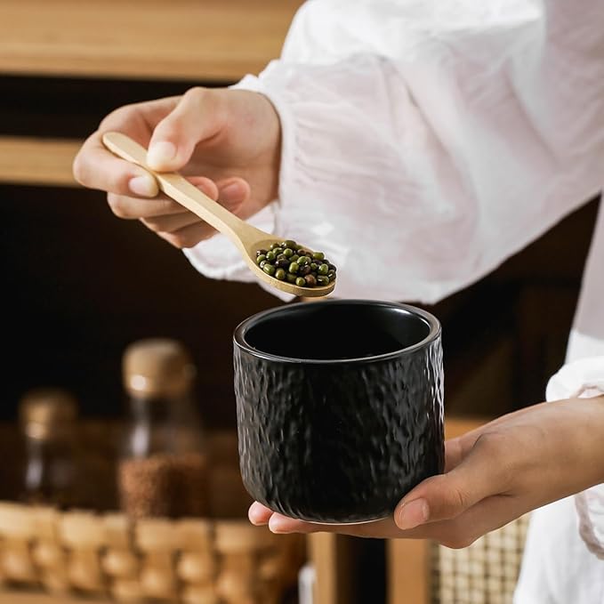 Black White Ceramic Coffee Canister Tea Canister with Seal Wood Lid, Airtight Coffee Storage Container for Coffee Bean, Ground Coffee, Sugar, Cookie Candy jar (Black three piece)-Ruum Studio Home