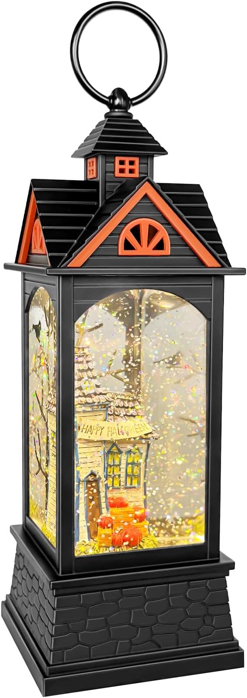 Halloween Snow Globe Lantern, Spooky Ghost Halloween Decor, Plug-in & Battery Operated Snow Globes for Halloween Decorations Indoor-Ruum Studio Home