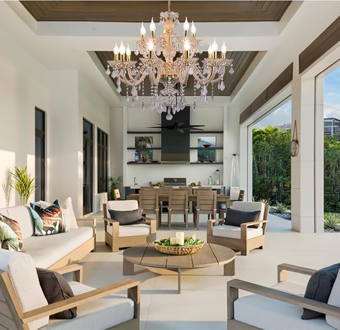 15 Light Crystal Chandelier Double Layer Flush Mount Ceiling Light Fixture with K9 Crystals for Living Room Dining Room Bedroom Luxury Hanging Lamp Lighting Fixtures-Ruum Studio Home