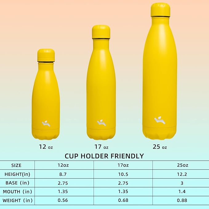 Insulated Water Bottles,25 oz Double Wall Stainless Steel Vacumm Metal Flask for Sports Travel,Yellow-Ruum Studio Home