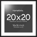 Homeforia 20x20 Black Wood Frame, High End Oak 20 x 20 Square Picture Frames with Mat 16 by 16 inches Photo, 20by20 Black Wooden Poster Frames Matted to 16x16 Print, Tempered Glass, Wall Kit, Set of 1-Ruum Studio Home