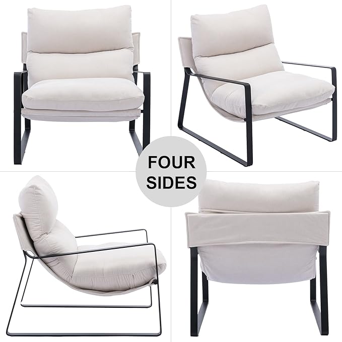 DUOMAY Mid-Century Accent Chair Armchair, Comfy Linen Fabric Leisure Chair Lazy Chair with Metal Leg for Living Room Bedroom Office Apartment, White-Ruum Studio Home