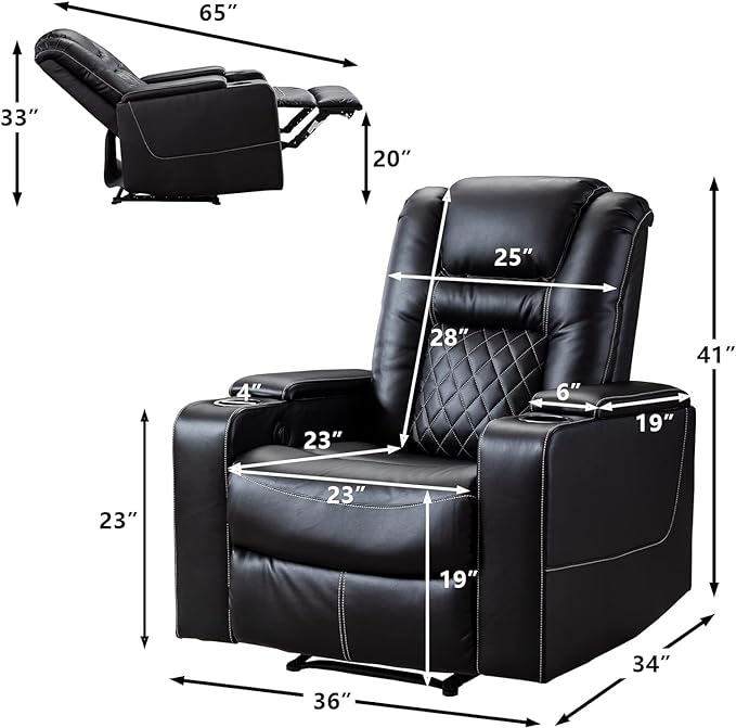 CANMOV Electric Power Recliner Chair Set of 2, Breathable Leather Home Theater Seating with Hidden Arm Storage, Power Recliner Chair for Living Room with USB Ports and Cup Holders,Black-Ruum Studio Home