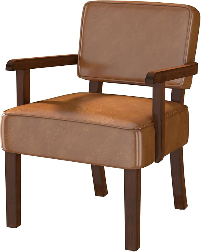Accent Chair, PU Leather Living Room Chairs Oversized with Soft Seat and Armrests, Armchair for Bedroom, Dinning, Reading, Waiting Rooms (Leather Brown)-Ruum Studio Home