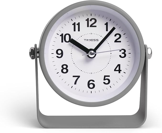 Analog Alarm Clock, Silent Non-Ticking Quartz Movement, Battery-Operated with Snooze & On-Demand Light, Easy to Set Gentle Wake Bedside Desk Clock, Ideal for Home, Travel, Office (Gray)-Ruum Studio Home