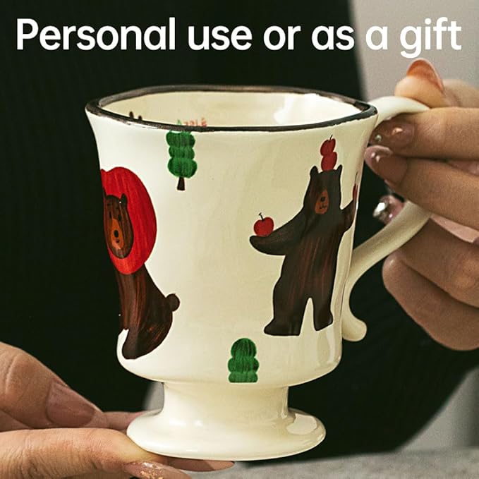 360ml -12.17oz Painted Cute Bear Ceramic Mug - Cute Coffee Cup for Espresso,Cappuccino, Turkish Tea - Gift for Women, Dishwasher Safe-Ruum Studio Home