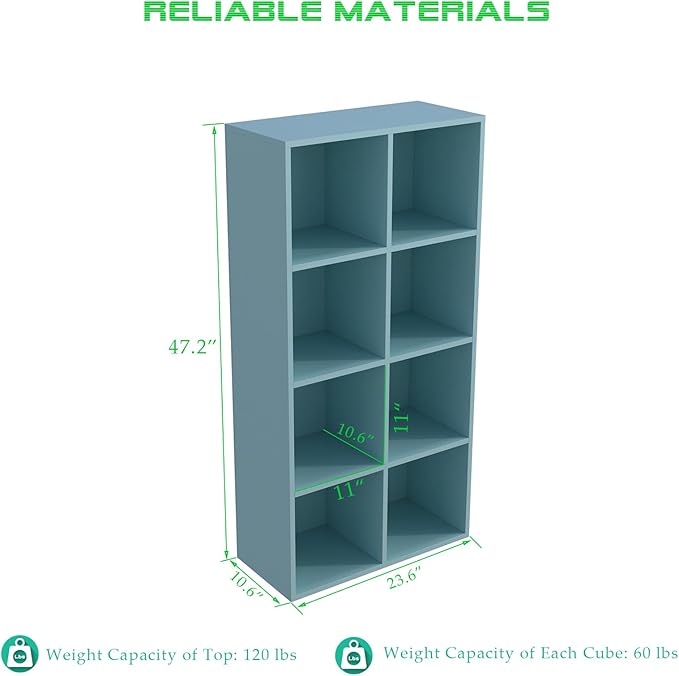 8-Cube Storage Shelf Bookcase - Wooden 4-Tier Floor Standing Open Bookshelf, Modern TV Stand up to 55 Inchs for Home and Office, Light Blue-Ruum Studio Home