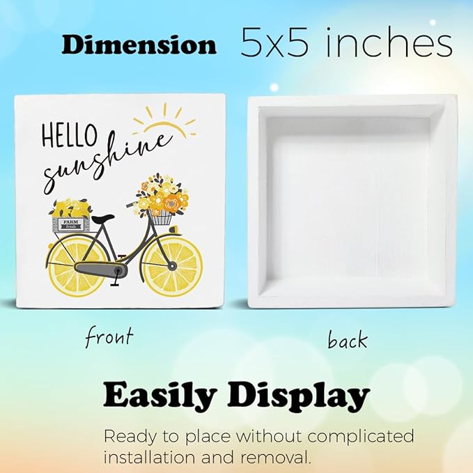 Lemon Decor Summer Decorations Hello Sunshine Wooden Sign Rustic Home Decor 5 x 5 Inches-Ruum Studio Home