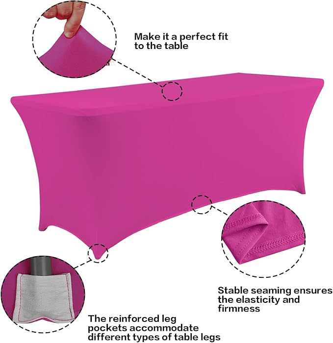 IVAPUPU 4FT Table Cloth for Rectangular Fitted Events Stretch Fuchsia Table Covers Washable Cover Spandex Tablecloth Protector for Party, Wedding, Cocktail, Banquet, Festival-Ruum Studio Home