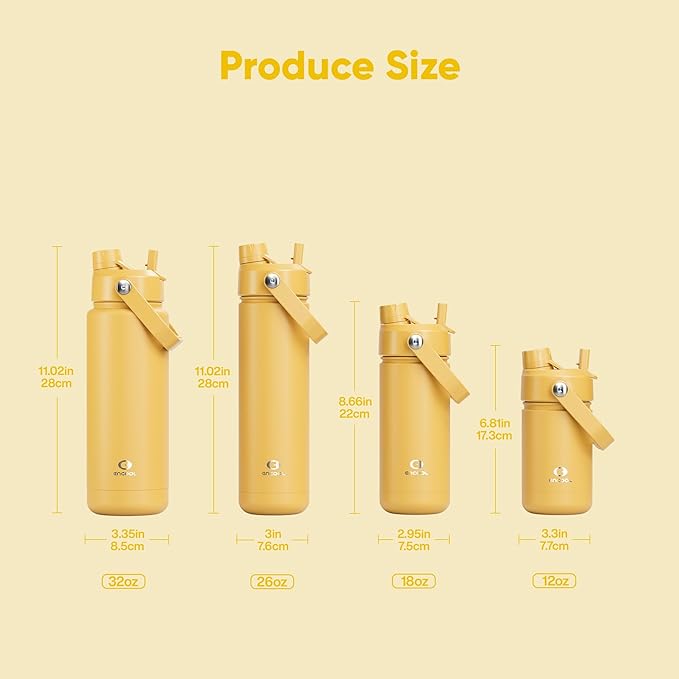 Insulated Water Bottle with Straw Stainless Steel Water Bottle, Leak-Proof, BPA-Free, Double Wall Vacuum Keeps Cold for 24 Hours for Sports, Travel, School (18 oz, Elfin Yellow)-Ruum Studio Home
