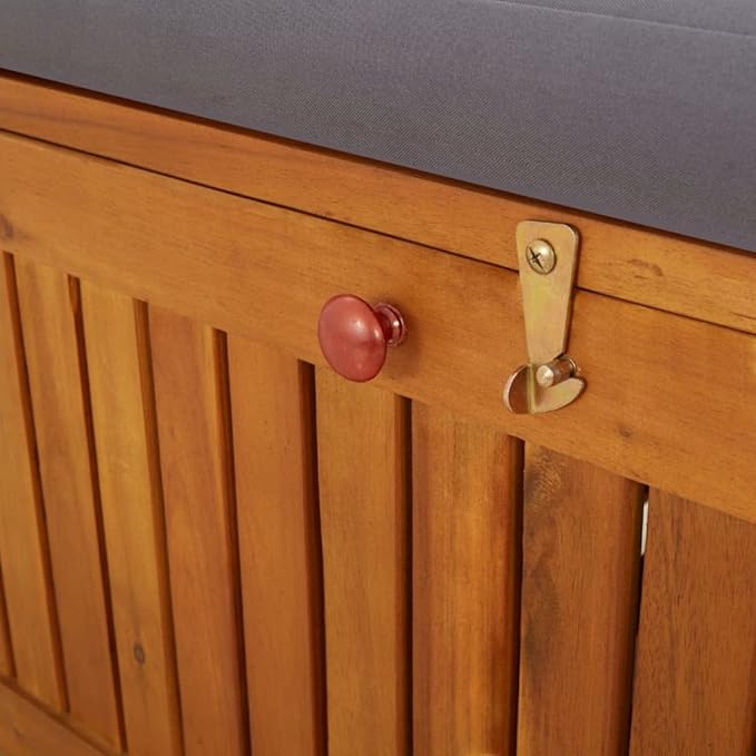 vidaXL Acacia Wood Outdoor Storage Bench Deck Box with Cushion - Solid Wood Patio Furniture, Brown/Dark Gray, 66.9"x24.8"x33.1"-Ruum Studio Home